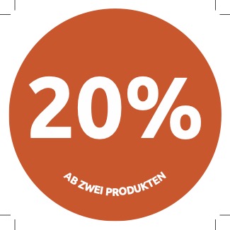 Wobbler 20% Rabatt ab zwei Produkten