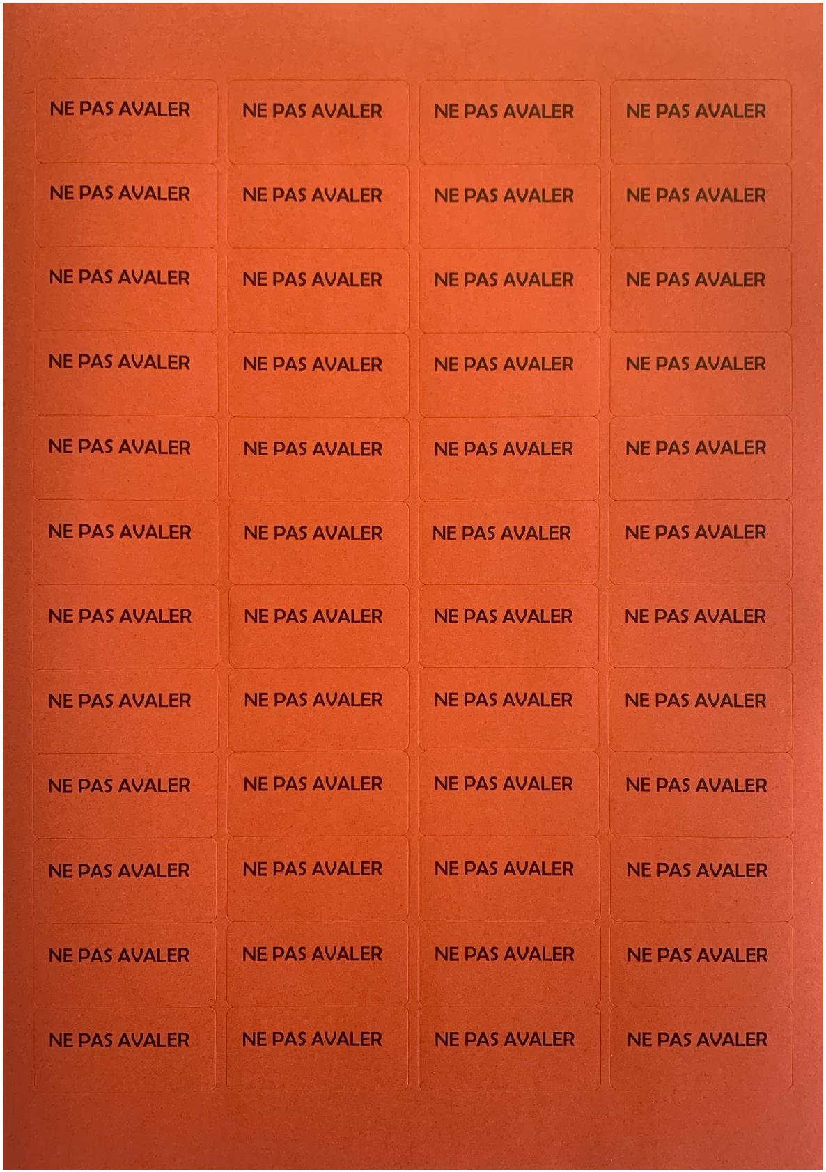 Etiquette rouge "Ne pas avaler" FR